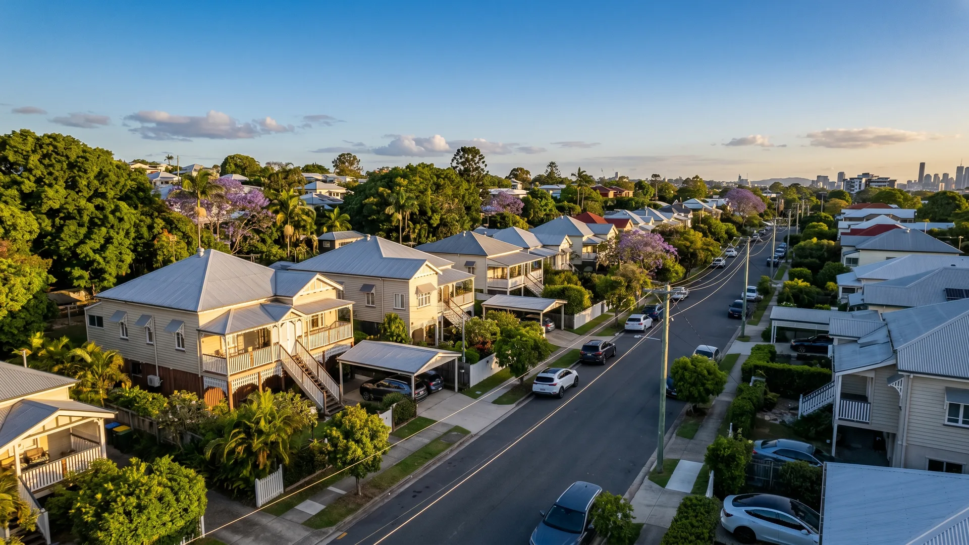 Aerial view of inner-Brisbane suburban streets near Newstead